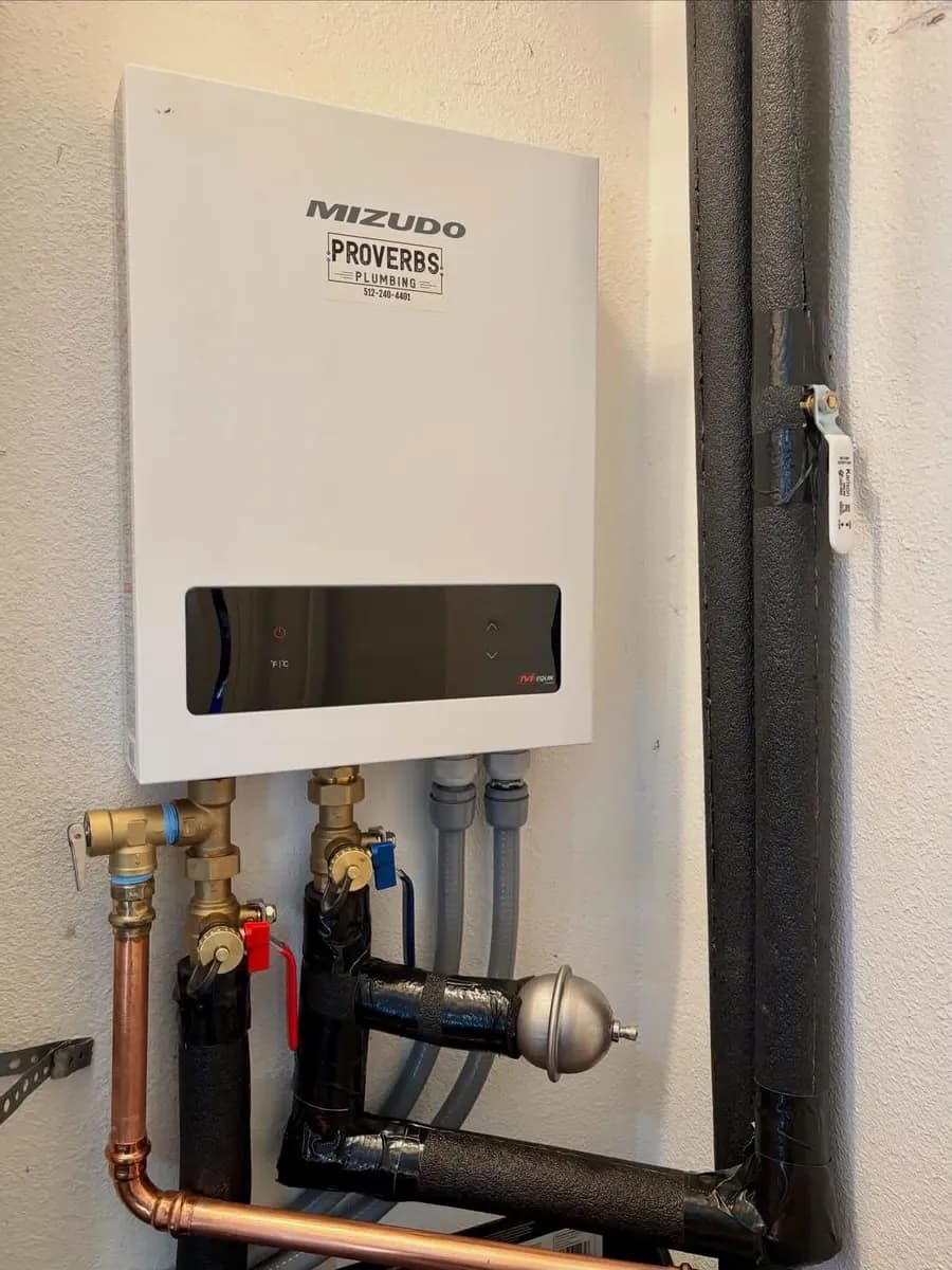 Tankless water heater installed in a Central Texas home as an alternative to a tank system